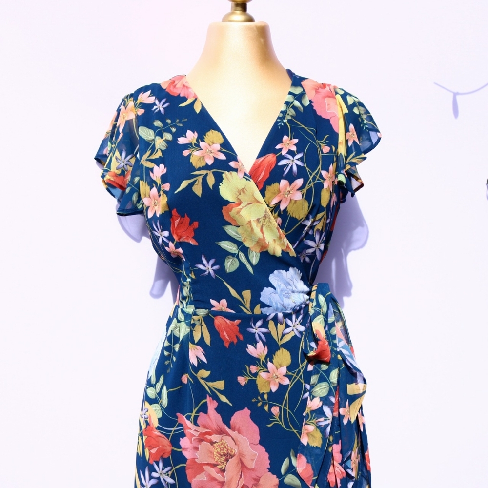 Sweet Pea New York by Stacy Frati High Low Ruffle Wrap Dress, Floral Medium - Picture 2 of 11